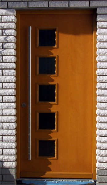 Haustür mit Lichtauschnitte und Stangengriff aus Türblattgefertigt im Kreis Herford, Stadt Löhne